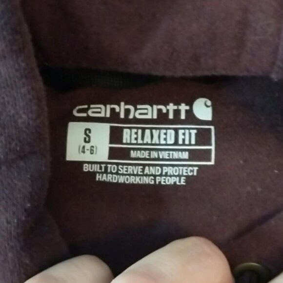 Carhartt Hoodie Sweatshirt Womens Small Burgundy Relaxed Workwear - Picture 3 of 3